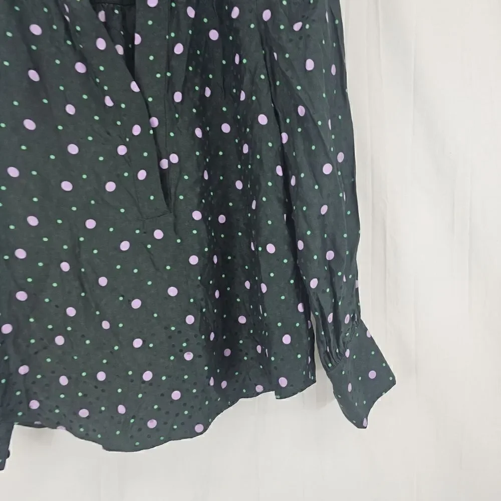 Kate Spade Pine Forest Green Pop Dots Blouse Size XS Silk Blend